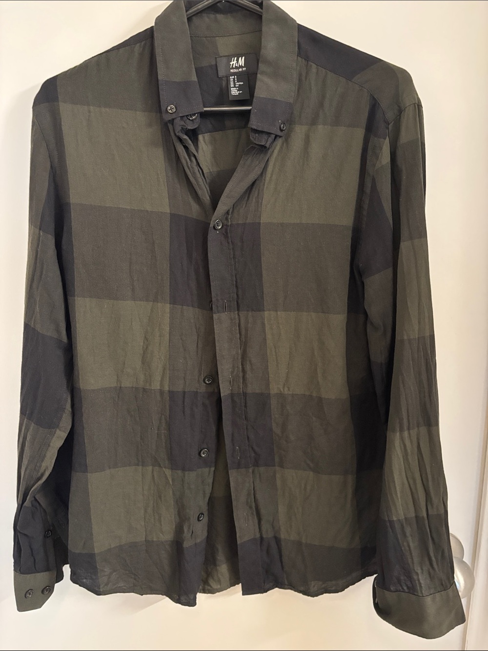 H&M Olive & Black Large-Check Button-Down Shirt